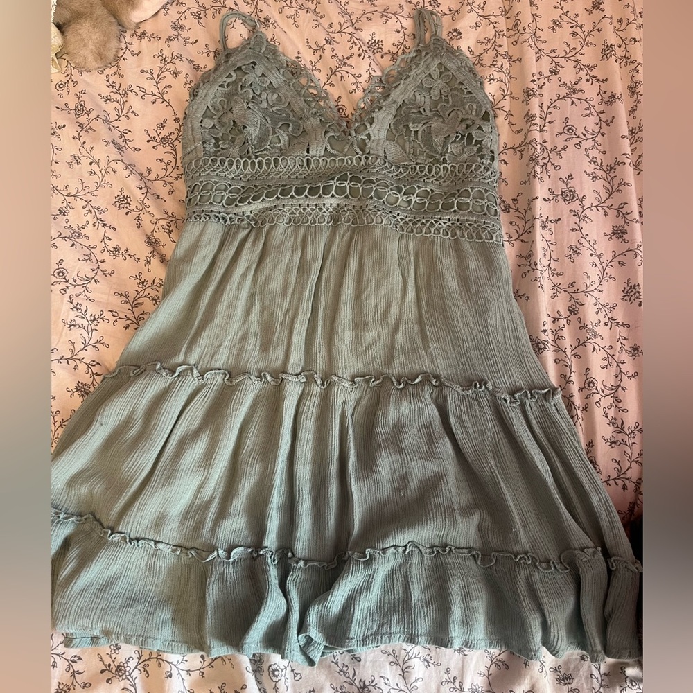 iris sage green dress w/crochet top